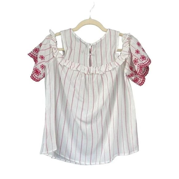 T4 Moon River Cold Shoulder‎ Top Striped Ruffle Eyelet Blouse XS - Picture 2 of 5